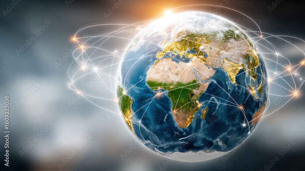 Aufkleber global connectivity: a dynamic depiction of the earth, enveloped by a network of luminous connection