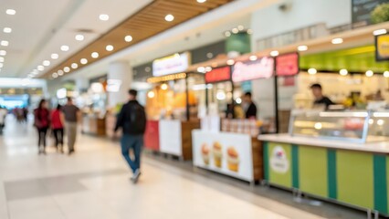 Fototapeta premium Shopping Mall Food Court Blur with Colorful Food Stalls 