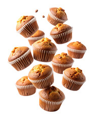 Flying on air dynamic fresh tiramisu flavor muffins on clean white background png