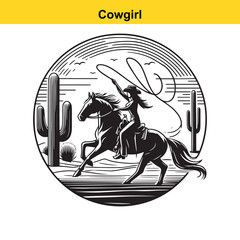 Wild West Cowgirl Ride – T-Shirt Graphic Design.