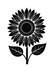 Fototapeta premium Bold black silhouette of a sunflower with leaves