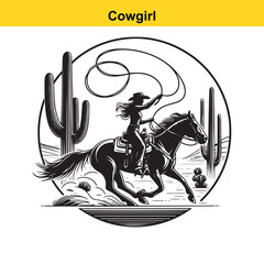 Obraz premium Wild West Cowgirl Ride – T-Shirt Graphic Design.
