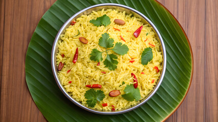 Spiced yellow rice with chili and cilantro
