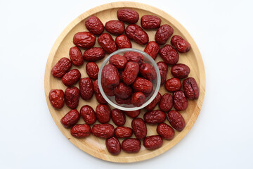 Top view Natural sweet dried jujube in a glass cup. Healthy fruit