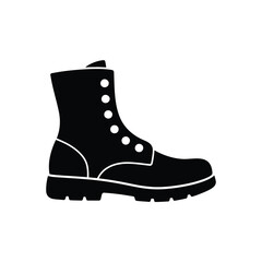 Black combat boot silhouette with white laces