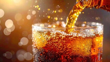 Refreshing Bubbles in a Glass of Dark Soda with Sparkling Fizzy Drink