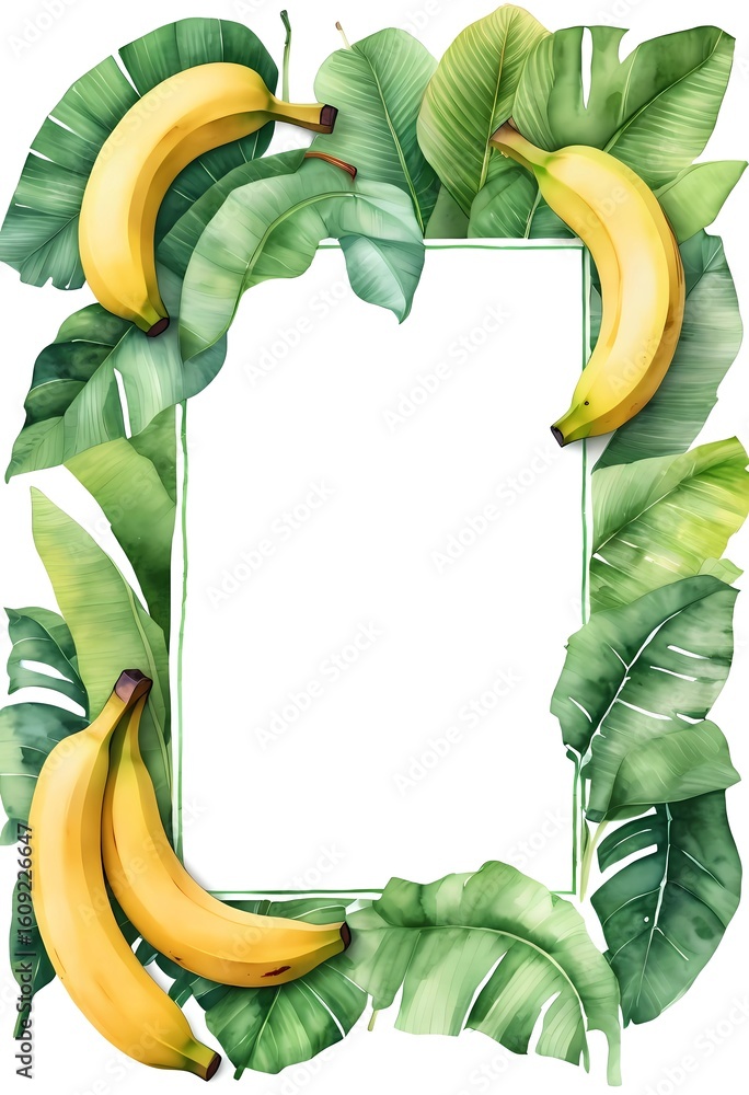 Aufkleber expressive banana fruit art watercolor design featuring vibrant leaves and empty space for personali