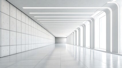 Obraz premium Modern white futuristic hallway interior offers a sense of spaciousness and sleek minimalist design