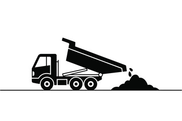 Dump truck unloading material illustration