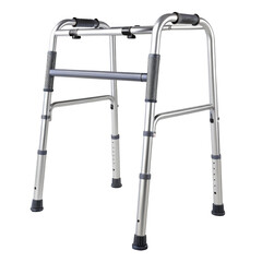 Adjustable aluminum walker for mobility assistance isolated on transparent background