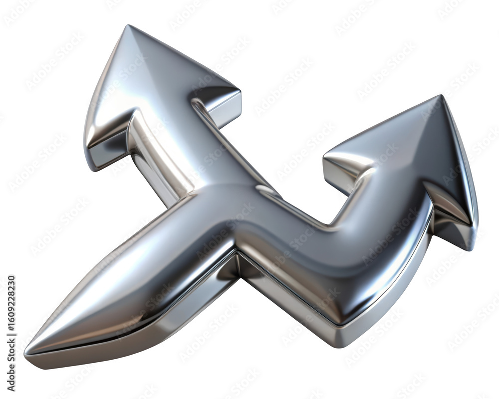 Poster chrome arrow interlock symbol directional design concept metallic navigation logo modern abstract em