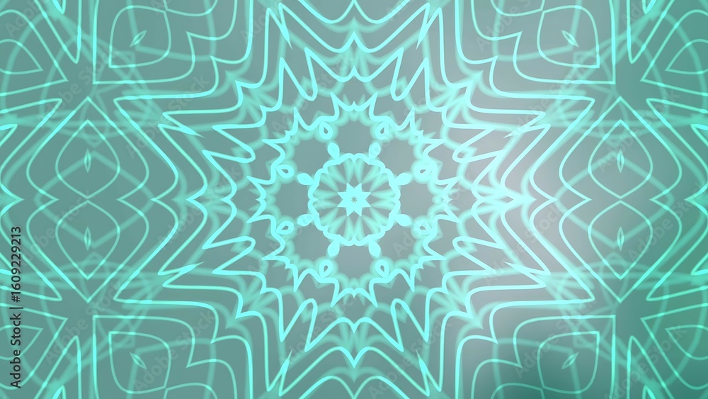 Aufkleber ombre aqua blue geometric kaleidoscope pattern with teal lines creating a symmetrical, abstract desi