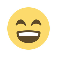 A yellow circular emoji face with a wide open mouth and smiling eyes expressing happiness and joy
