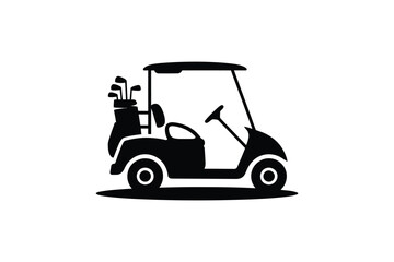 Black silhouette of a golf cart with clubs