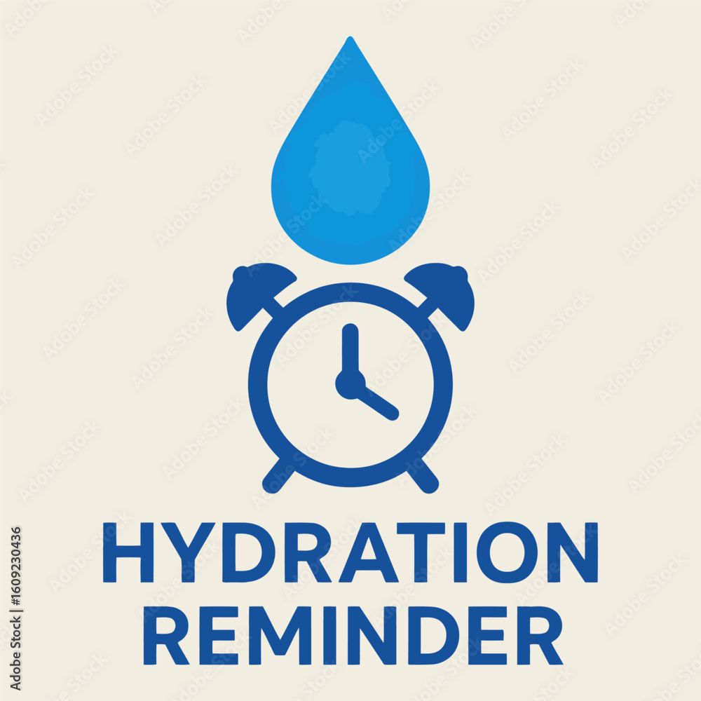 Poster a blue and white clock with a water drop on it. the clock is set to the time of 10:00