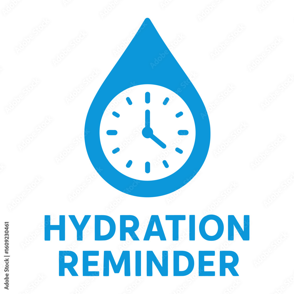 Poster a blue water drop with a clock on it. the clock is showing the time as 10:00. the image is titled 