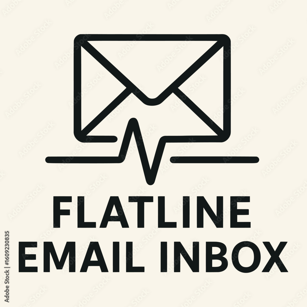 Poster a black and white email inbox with a heart on it. the email inbox is called flatline