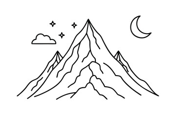 Line Art Of A Mountain Peak With Snowcaps And A Clear Sky