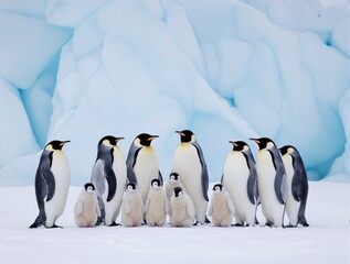 Fototapeta premium Penguin Family Grouping in Antarctic Landscape