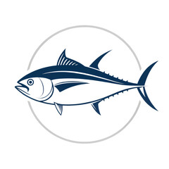 Obraz premium Encircled Tuna A Nautical Blue Marine Life Emblem on transparent background