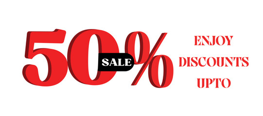 3D Enjoy Discounts Up to 50% Off – Red Bold Sale Vector Design