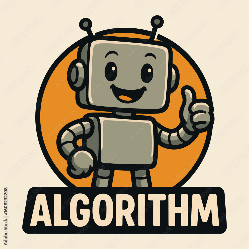 Poster a robot is smiling and giving a thumbs up sign. the robot is wearing a robot costume and is surround