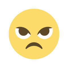 A yellow emoji with furrowed eyebrows and a frown expressing anger and dissatisfaction on white background