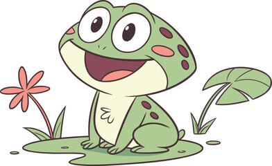 Realistic Frog Clipart Illustration for Nature and Wildlife Projects. Cute Green Frog Clipart Artwork for Educational and Kids Designs. Detailed Frog Clipart Drawing for Botanical and Outdoor Themes