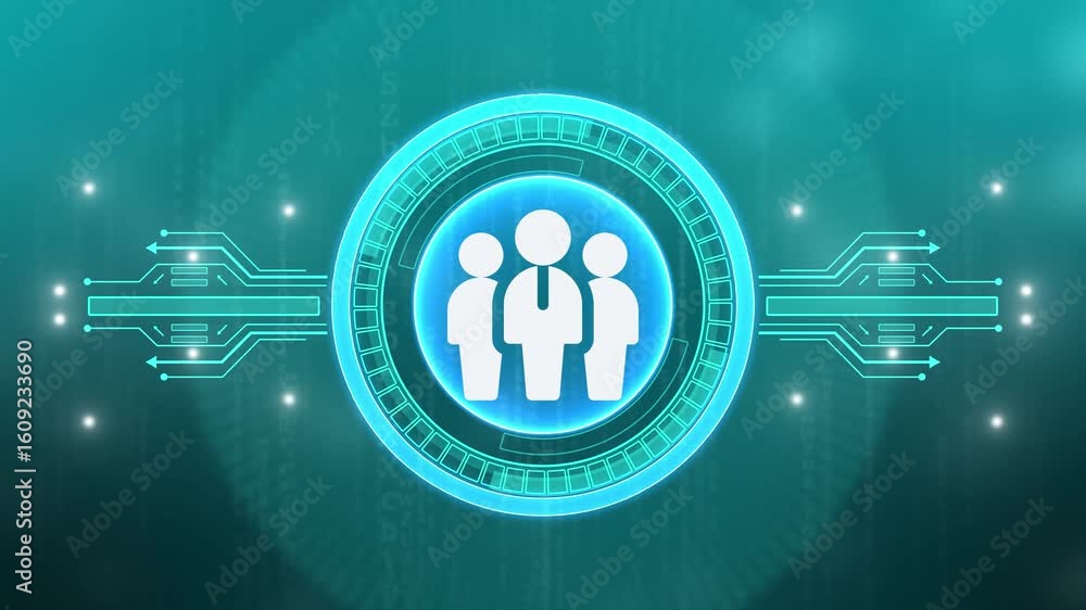 Aufkleber glowing neon teamwork icon. global team work concept animation. animation of network of connections 