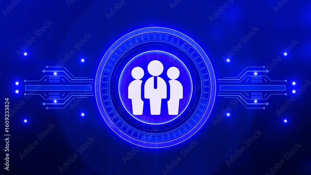 Aufkleber glowing neon teamwork icon. global team work concept animation. animation of network of connections 