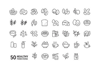 Healthy Food Icons Nuts, Seeds, Grains, and Vegan Ingredients