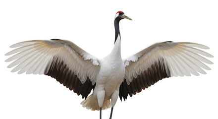 Red-crowned crane spreads its wings isolated PNG with Transparent Background
