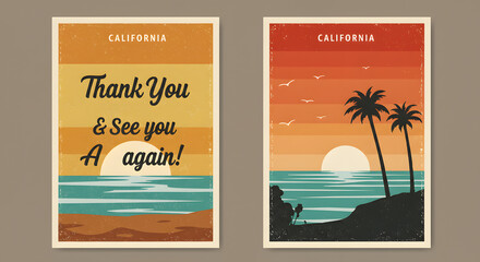 Retro California Sunset Beach Scenes with 