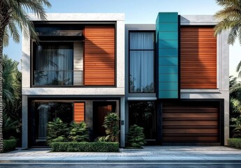 Stylish beachfront property featuring twin modern duplex designs.