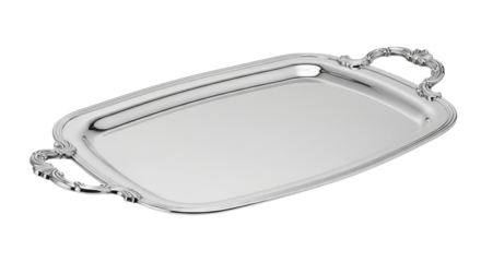 Elegant silver serving tray isolated PNG with Transparent Background
