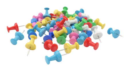 Pile of colorful push pins isolated PNG with Transparent Background