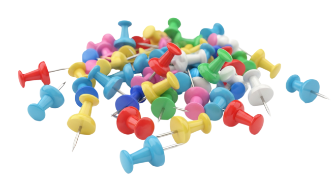 Pile of colorful push pins isolated PNG with Transparent Background