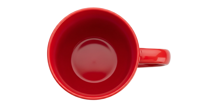 Inside of a red mug, top view isolated PNG with Transparent Background