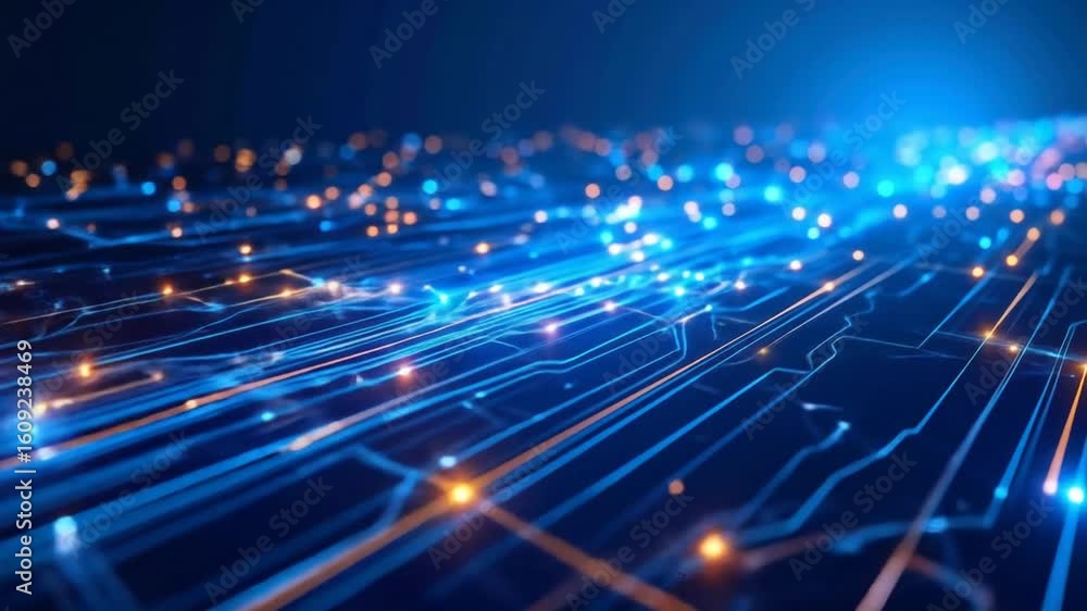 Poster futuristic technology circuit board animation with data transmission concept