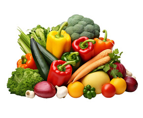 Fresh and Vibrant Pile of Assorted Vegetables Displaying a Rainbow of Colors on transparent background