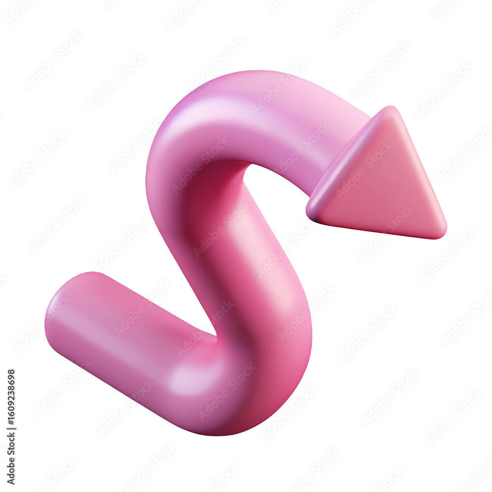 Poster pink glossy curved arrow illustrating direction and movement against a stark backdrop 3d render for 