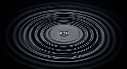 Abstract sound wave visualization with a central pause button creating concentric ripples on a dark background.