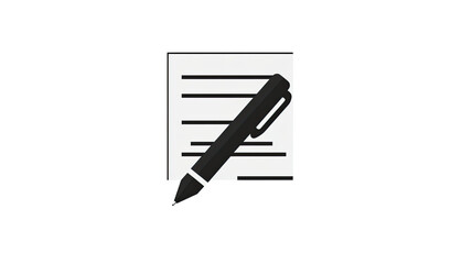 Title: Minimalist Black Flat Icon of Document and Pen for Writing Isolated on White Background