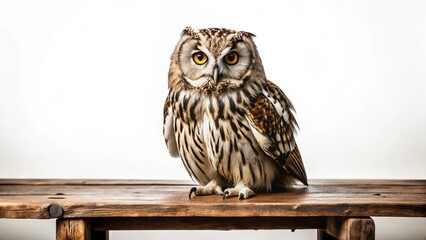 A striking great horned owl, a majestic bird of prey, perches on a branch, its wise eyes observing the wild