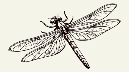 Detailed Vintage Dragonfly Engraving Illustration in Black and White. Elegant Hand-Drawn Insect Line Art on a Light Background, Perfect for Nature ...