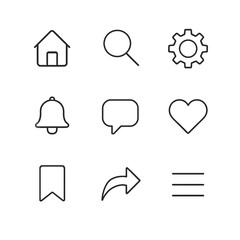 Set of Simple Black Line Icons for User Interface or Web Design