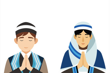 Men in traditional religious attire with their hands clasped in prayer, symbolizing unity and devotion