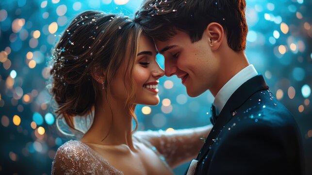 A happy just married couple at the first wedding dance - Powered by Adobe