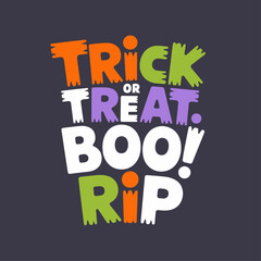 Obraz premium Colorful Halloween Text Design with Trick or Treat Boo and Rip Messages for Holiday Celebrations