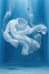 Fototapeta premium White dress shirt underwater with bubbles laundry detergent freshness concept fabric care and washing effect 